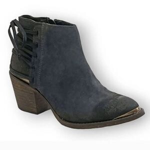 Anthropologie Klub Nico Berta Ink Corset Back Weathered Suede Heeled Bootie Sz 7